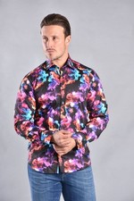 Mens Claudio Lugli CP6953 Smoke Multicoloured Print Satin Cotton Shirt - Black