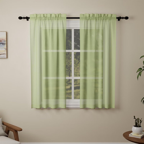 Green voile curtains - voile,