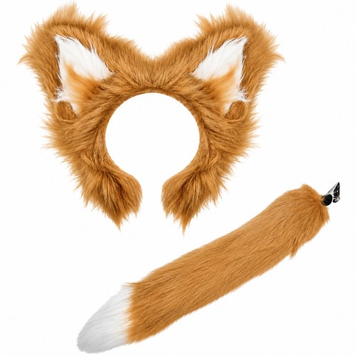 Brown fluffy fox set ears - fluffy, (ears