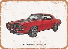 Classic Car Art - 1969 Chevy Camaro Z28 Pencil Sketch - Rusty Look Metal Sign 5