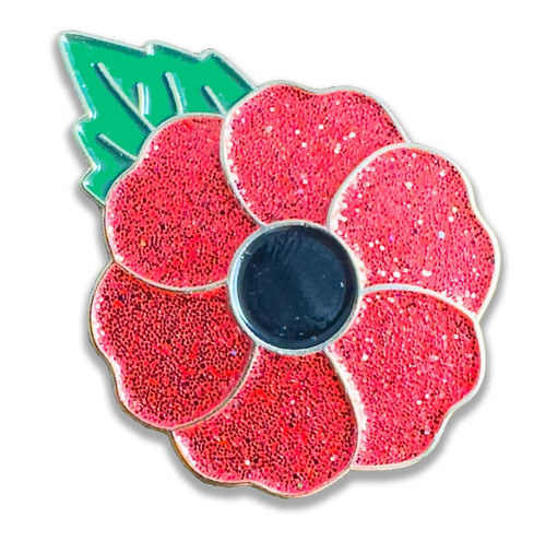 Red glitter poppies enamel - enamel, pin