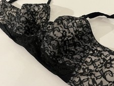 Vintage Bullet Bra by Exquisite Form Black Lace Nude Under Tone Size 36B
