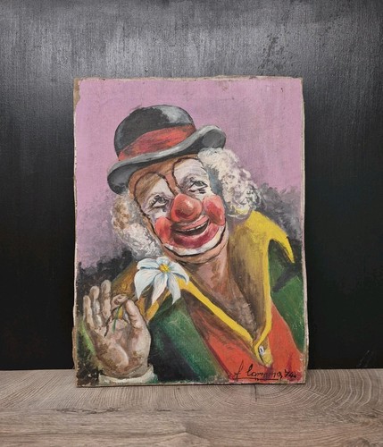 Vintage oil painting clown - vintage,