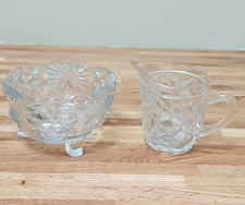 Vintage Pressed Glass Milk Jug and Footed Sugar Bowl Mid Century