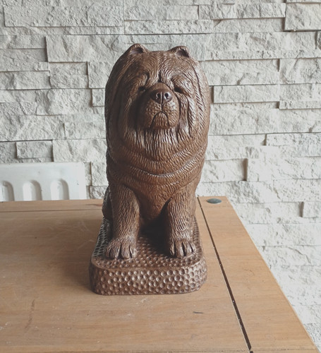 Sitting bronzed stone chow - ,