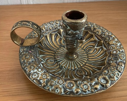 Brass floral chamber stick - brass, chamber-stick