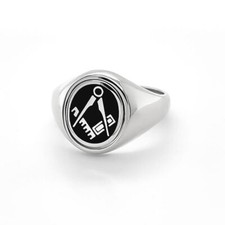 Masonic Ring Solid Silver Square and Compass Reversible Head Black Hallmarked