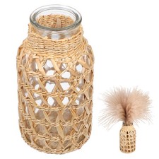  Vase with Pampas Grass Rattan Wicker Flower Glass Woven Vases for Decor