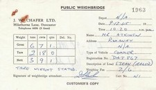 Public Weighbridge Receipt 1965 J. W. Chafer Ltd. Milethorne Ln Doncaster  37942