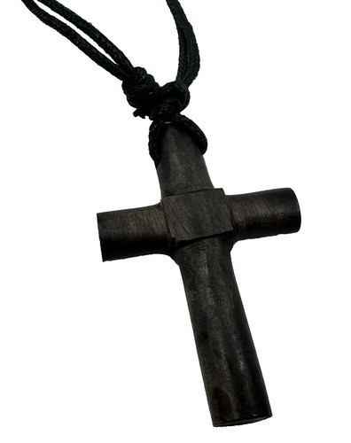 Handmade wood cross pendant - wood,