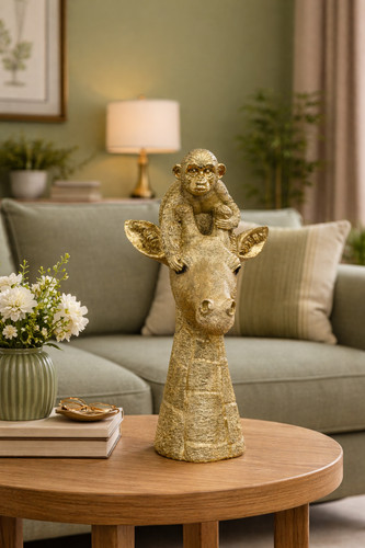 Gold giraffe monkey - giraffe, resin