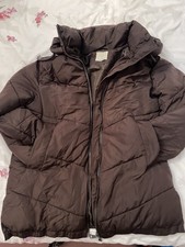 Ladies Brown Quilted Hooded Jacket With Double Ended Zip Size 16 VGC. 