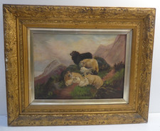 ANTIQUE LANDSCAPE OIL ON CANVAS PAINTING HIGHLAND MOUNTAIN SHEEP MACGREGOR FRAME