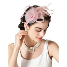 Women Fascinator Hat Headband Feather Mesh Hair Clip Cocktail Tea Party Bridal