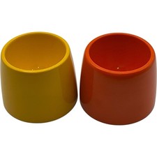 Vintage Plastic Egg Cups Set of 2 Orange & Yellow Retro 1970s Mid Century Style