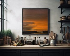 Orange Red Sunset Dusk Cloud Yorkshire  Artist Original Oil Painting Canvas #9