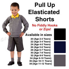 Boys School Shorts Pull Up Pull On Elastic Black Grey Age 3-16 Years