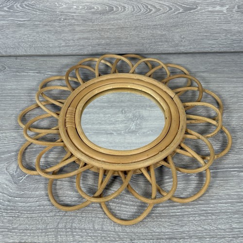 Round woven rattan wall mirror - round,