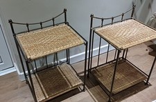 A Pair of Rattan Wicker Folding Rustic Industrial Bedside Occasional Tables