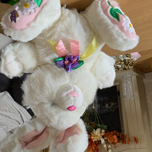 Large white plush easter bunny - white,