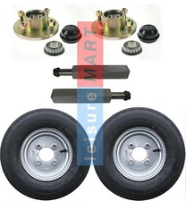 Trailer Axle Set 2 x Hubs 2 x Square Stub Axles 2 x 8" 6PR Wheels and Tyres