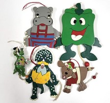 Vintage Jumping Jack Pull String Puppet Kids Children Lot Animals Dinosaur AX298