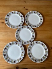 Five Vtg MCM Rushstone Kathie Winkle Dinner Plates 9.5 inch Broadhurst Ironstone