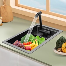Single Bowl Kitchen Bar Sink Hidden Drop-in Kitchen Sink with Folding Faucet New