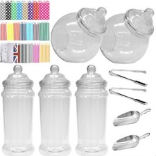 5 Plastic Sweet Jars Large 2 Scoops 2 Tongs 100 Bags Wedding Candy Buffet Party