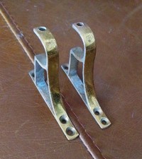 Pair Vintage Brass Curtain Pole Holders Brackets Old Hangers Hooks