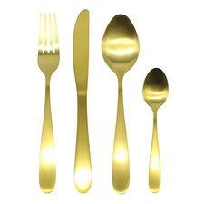 Cutlery Sets Brushed Gold Stainless Steel Spoon Knife Fork Set Gift Idea