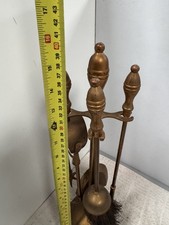 Fire Companion Set Brass Fireplace Poker Brush Coal Tongs Shovel 40cm Vintage