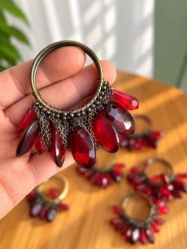 Set red beaded faceted - set,