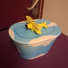 Collectable Ceramic Utterly Butterly Dish With Airplane On Lid - **Slight Damage