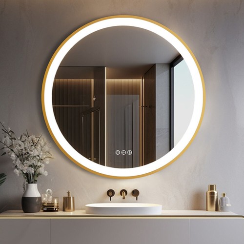 Luxury gold round led mirror - gold,