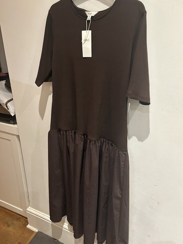 Brown jersey ribbed midi - jersey,