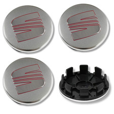 Fits Seat Alloy Wheel Centre Cap Hub x4 Silver Red 63mm Many Models 1P0601165
