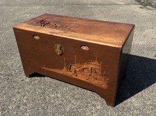 Antique Oriental Carved Blanket Box Storage Chest 1970s