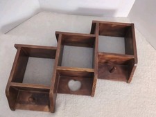 Vtg Heart Cut Out  Wooden Trinket Shelf Stair Step Wood Tiered Pegs Wall Display