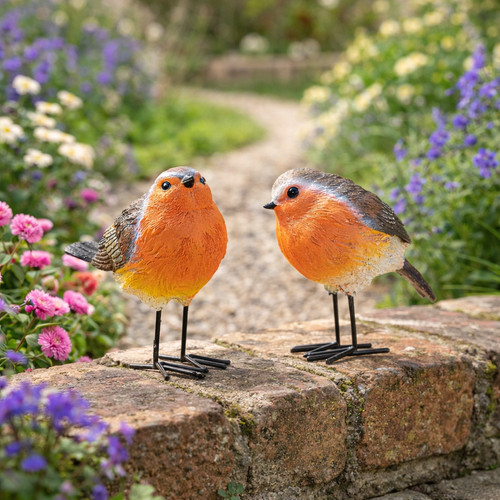 2pc robin decoration - robin, red