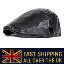 Vintage Men Beret Hat Leather
