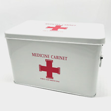 Vintage Style Metal First Aid Container Medical Cabinet White Storage 12.5x8x7