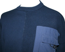 Desigual Mens Fisherman Jumper - M/L - Navy Blue - Military Detail - Chunky Knit