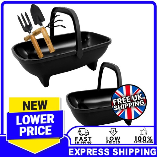 Black plastic garden trug with - plastic,