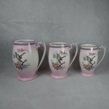 3 H & K Tunstall Circa 1930's Hand Painted 'Blue Bird' Art Deco Jugs