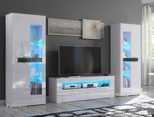 TV Unit White High Gloss &Matt Living Room Set Stand Display Cabinets LED Lights