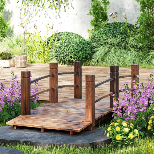 Wooden garden bridge lawn - bridge,