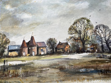 Original Unframed Watercolour Painting-Oast Houses-Philip Lucas-FREE UK POSTAGE
