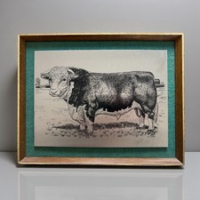 Vintage Hereford Bull Steel Engraving – Omicways Cornwall – Framed 11x8.5” VGC
