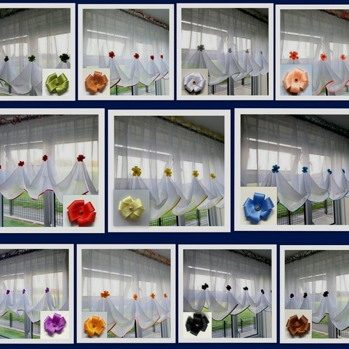 White voile net curtain with - white,